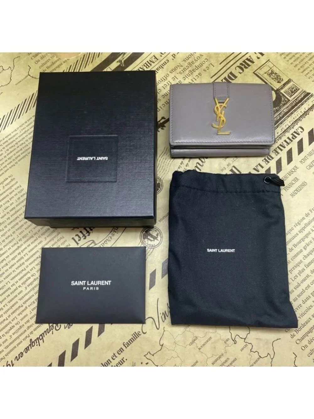 ★SOLD★ Saint Laurent Trifold Wallet Compact YSL Leather Gray - Picture 7 of 11